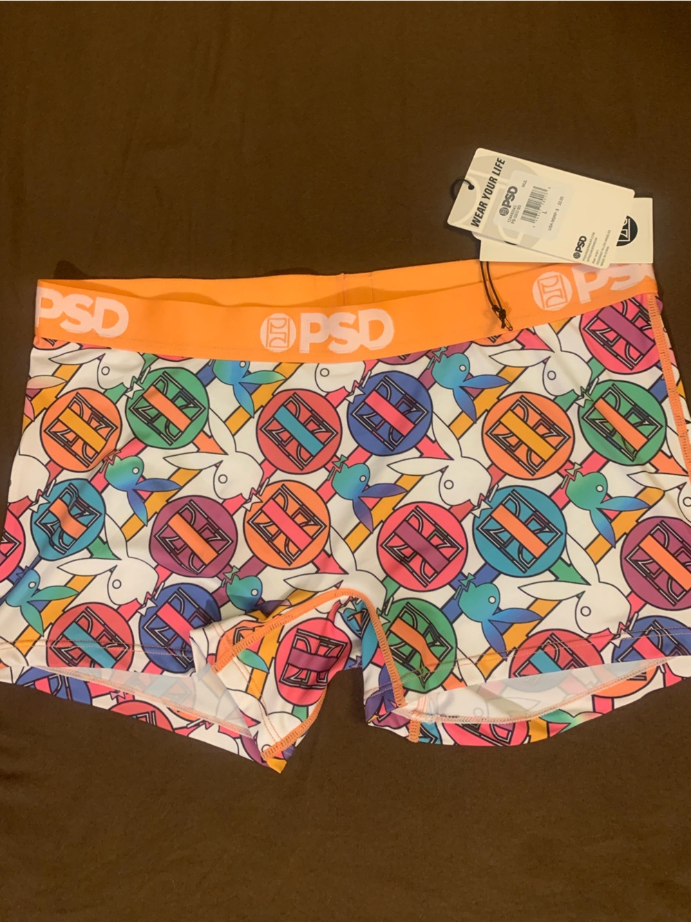 PSD Multicolor Logo Print Sports Bra with Orange Band